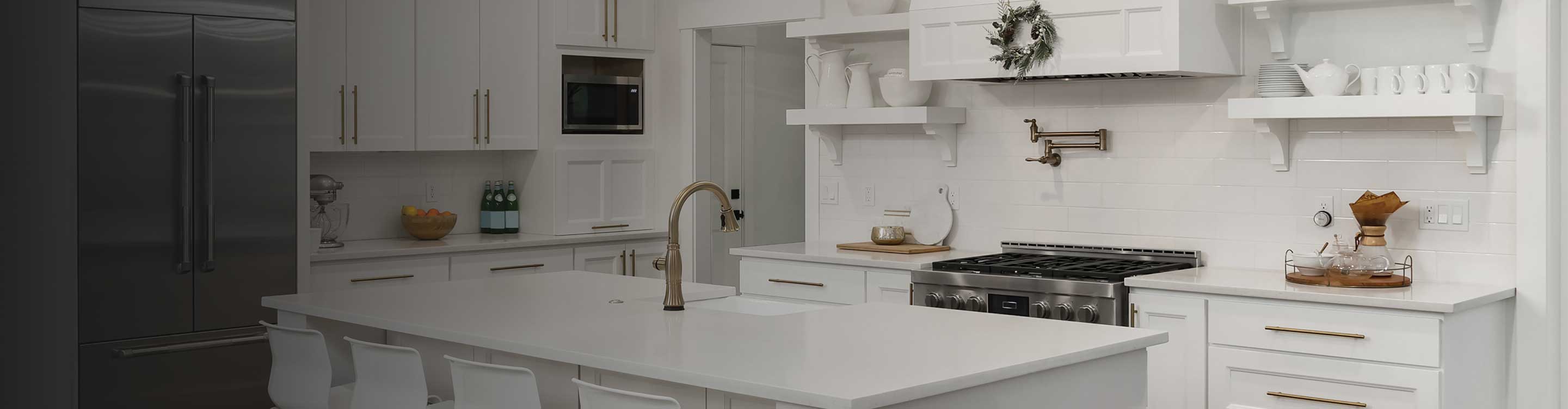 Kitchen with white countertops and countertops